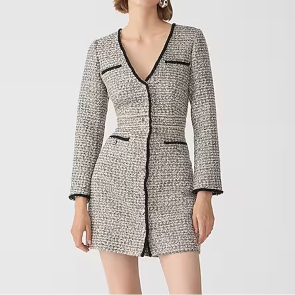 J crew Collection V-neck lady dress in tinsel tweed Gold Grey Lurex Tweed - Picture 2 of 5